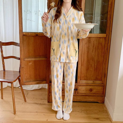 【柔软触感！亲肤舒适】春秋季卡通印花仿棉睡衣女秋天带胸垫长袖长裤套装可外穿大码休闲，柔软贴身，温暖惬意；卡通印花，童趣满满。ry 商品图1