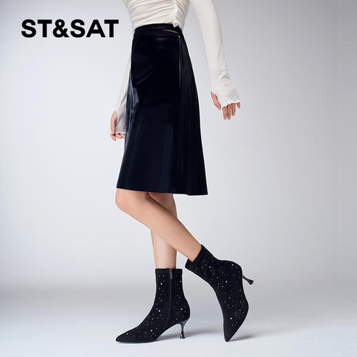 星期六优雅尖头细高跟弹力女靴SS34116069 商品图3
