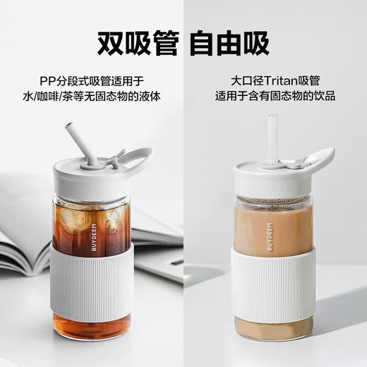 北鼎吸管杯冷饮杯大容量耐高温Tritan夏玻璃水杯带提手500ml高颜值吸管随行杯CD1017HF 商品图2