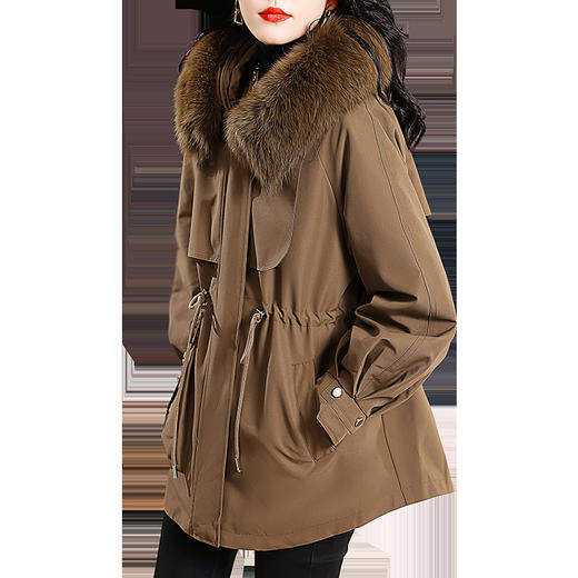 TC 25417狐狸毛领派克服保暖可拆卸兔毛内胆皮草外套 商品图4