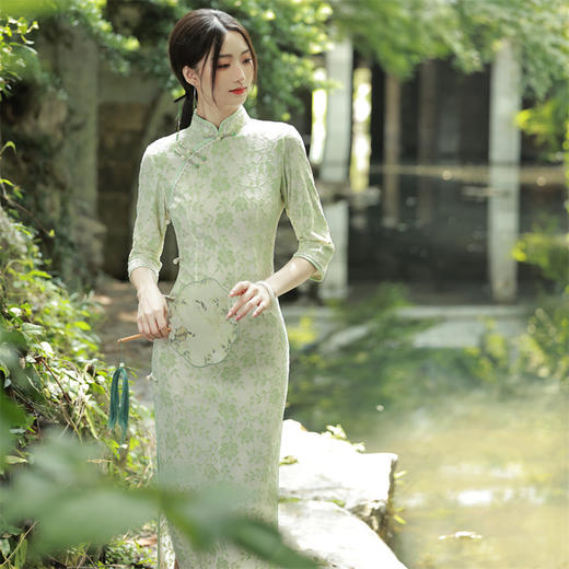 复合蕾丝花边长款旗袍连衣裙清新文艺少女年轻款旗袍SJT279 商品图3