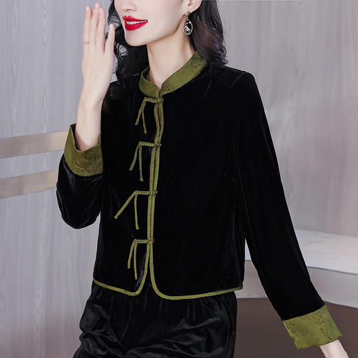 新中式丝绒短款外套，时尚优雅复古盘扣黑色开衫上衣AHM-ss3192 商品图3