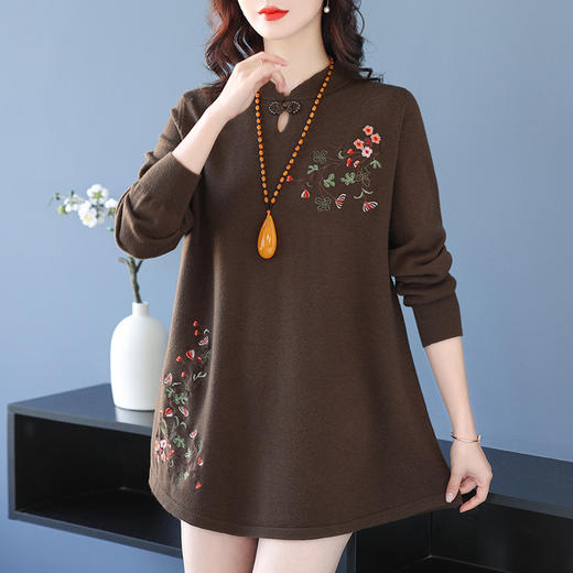 中长款毛衣女遮屁股中式刺绣盘扣上衣秋冬2023新款宽松遮肚打底衫CC-56-2837 商品图1
