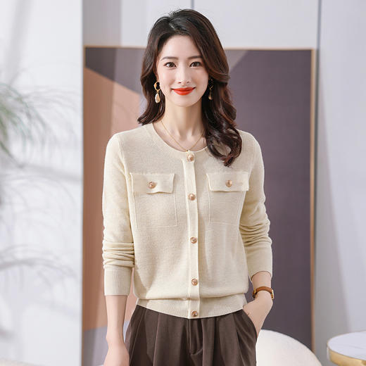 圆领毛衣女套头2023春秋新款宽松短款纯色针织打底衫长袖洋气上衣CC-MM-23189 商品图2