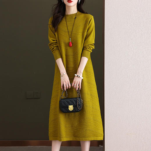 高个子长款连衣裙女秋冬季过膝针织内搭宽松A字裙配大衣的毛衣裙CC-FY-99911 商品图3