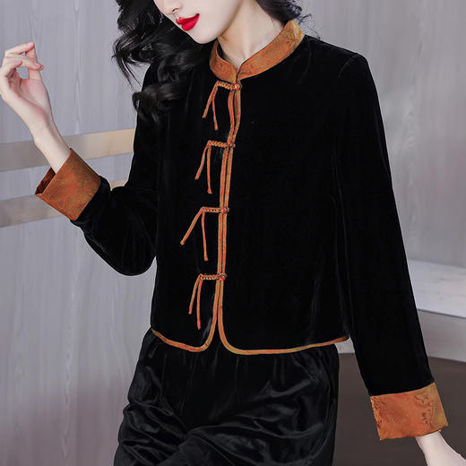 新中式丝绒短款外套，时尚优雅复古盘扣黑色开衫上衣AHM-ss3192 商品图6