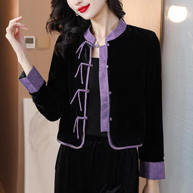 新中式丝绒短款外套，时尚优雅复古盘扣黑色开衫上衣AHM-ss3192
