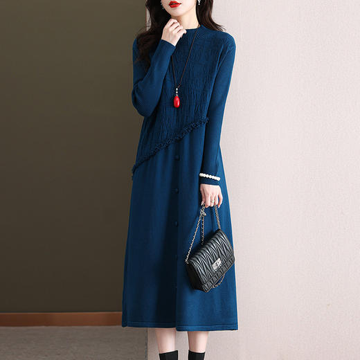 冬季长款打底连衣裙秋冬配大衣洋气针织裙过膝气质毛衣流苏长裙CC-FY-99909 商品图3