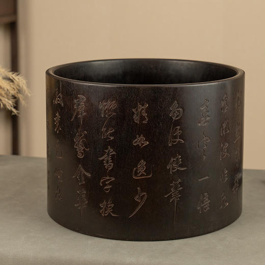 二十世纪 紫檀诗文画缸 商品图0