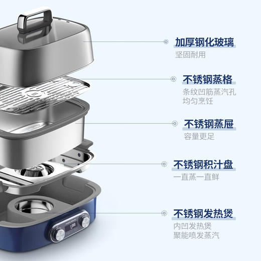 摩飞电器（Morphyrichards） 极速电蒸锅家用预约定时多功能双层大容量蒸煮锅MR1168 蓝色双层蒸锅 商品图1