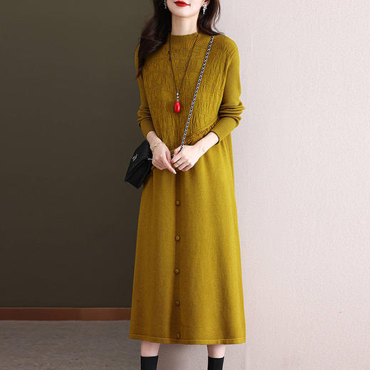 冬季长款打底连衣裙秋冬配大衣洋气针织裙过膝气质毛衣流苏长裙CC-FY-99909 商品图2
