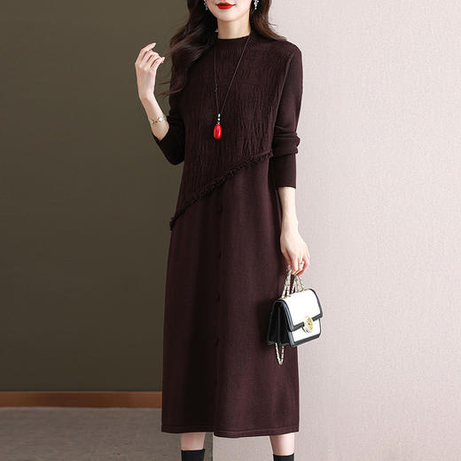 冬季长款打底连衣裙秋冬配大衣洋气针织裙过膝气质毛衣流苏长裙CC-FY-99909 商品图1