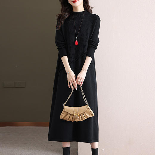 冬季长款打底连衣裙秋冬配大衣洋气针织裙过膝气质毛衣流苏长裙CC-FY-99909 商品图7