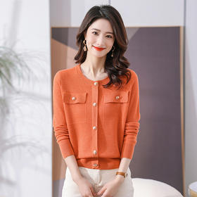 圆领毛衣女套头2023春秋新款宽松短款纯色针织打底衫长袖洋气上衣CC-MM-23189