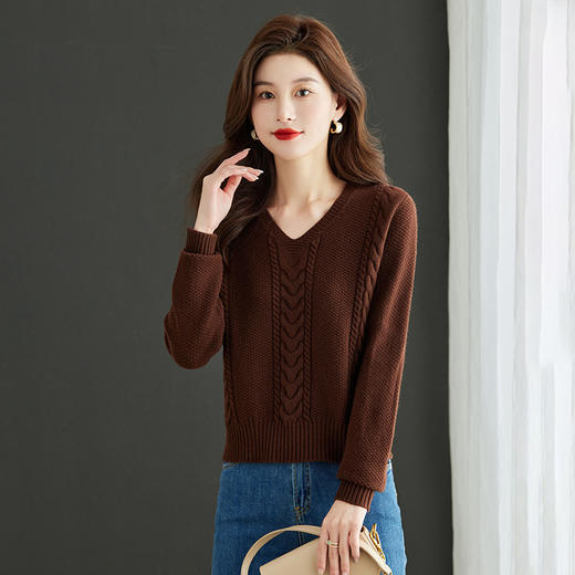 秋冬新款，今年流行针织上衣女高腰短款V领毛衣百搭针织打底衫CC-MY1002 商品图3