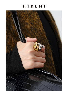 HIDEMI 河流水滴系列流线型设计感开口式金银拼色戒指