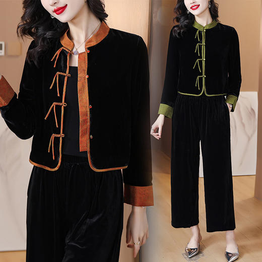 新中式丝绒短款外套，时尚优雅复古盘扣黑色开衫上衣AHM-ss3192 商品图2