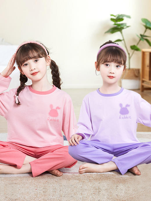 ALBB-卡通兔子儿童睡衣秋季长袖女童家居服套装中大童空调服两件套 商品图0