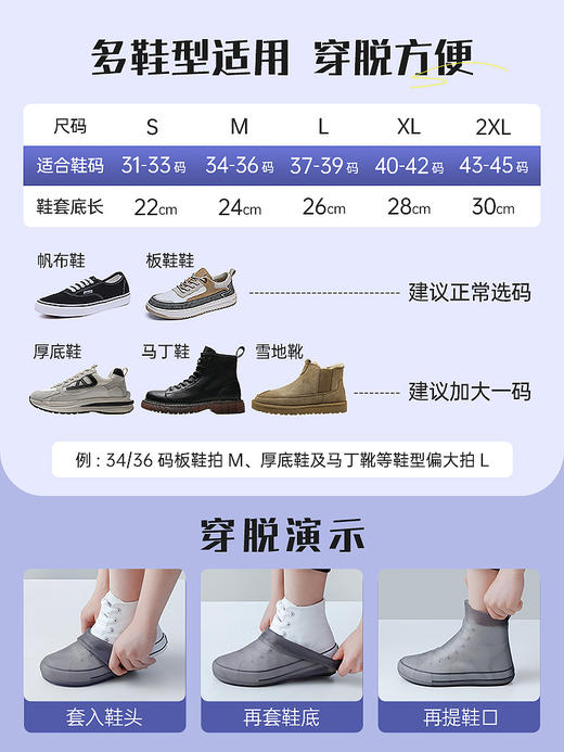 【升级防滑高弹力雨鞋】防水鞋套下雨天外穿雨靴男女款 防滑加厚耐磨儿童硅胶防雨鞋套 商品图4