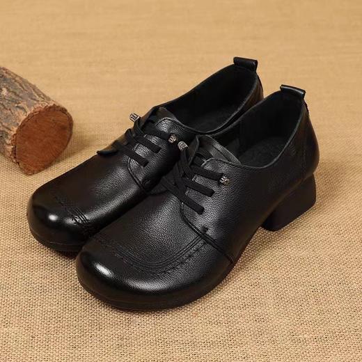 欧罗巴软底软皮复古深口单鞋牛津粗跟妈妈鞋 商品图1