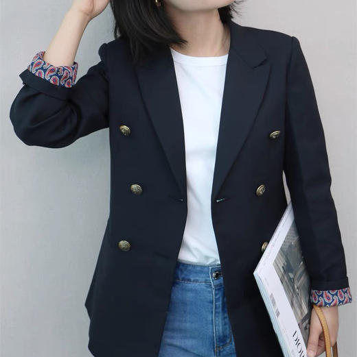 【à perles精选】S复古双排扣经典羊毛混纺西装外套【现货】 商品图0