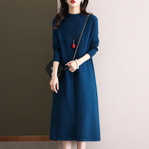 冬季长款打底连衣裙秋冬配大衣洋气针织裙过膝气质毛衣流苏长裙CC-FY-99909 商品图0