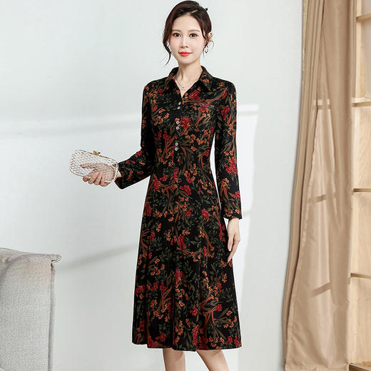 秋季新款，长袖裙时尚中老年女装气质优雅花裙子妈妈装印花连衣裙QYM-YM-23M903-Y 商品图5