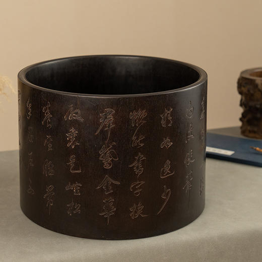 二十世纪 紫檀诗文画缸 商品图3