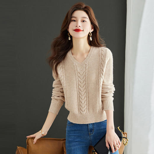 秋冬新款，今年流行针织上衣女高腰短款V领毛衣百搭针织打底衫CC-MY1002 商品图7
