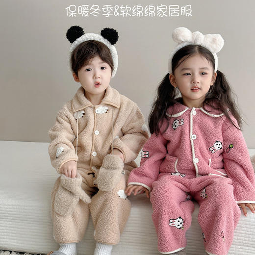 <有书独家>【儿童羊羔毛加绒睡衣】秋冬韩版卡通大儿童家居服套装 双面加绒加厚男女童睡衣套装 商品图1