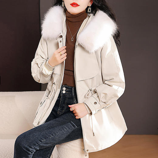TC 25417狐狸毛领派克服保暖可拆卸兔毛内胆皮草外套 商品图3
