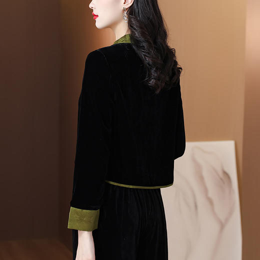新中式丝绒短款外套，时尚优雅复古盘扣黑色开衫上衣AHM-ss3192 商品图4
