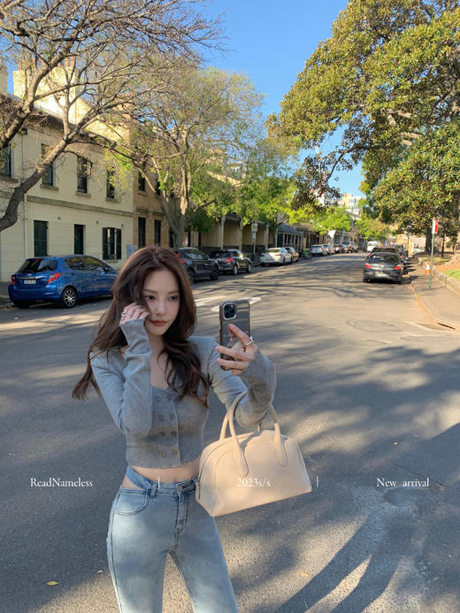 Read Nameless /复古辣妹灰色上衣+挖腰牛仔裤浅蓝色 商品图8