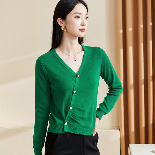 米思阳【气质毛衣】2026春新款时尚复古纯色v领百搭针织衫3143 商品图1
