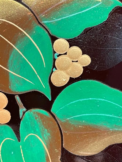 绘五彩花叶纹褐红漆茶盘，顺丰包邮 商品图11