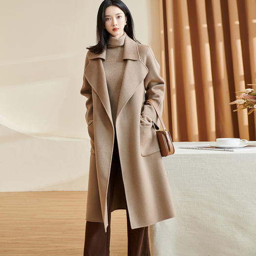 剩L 米思阳冬季新款简约高端100%羊毛双面呢毛呢大衣长款外套女厚1227 商品图0