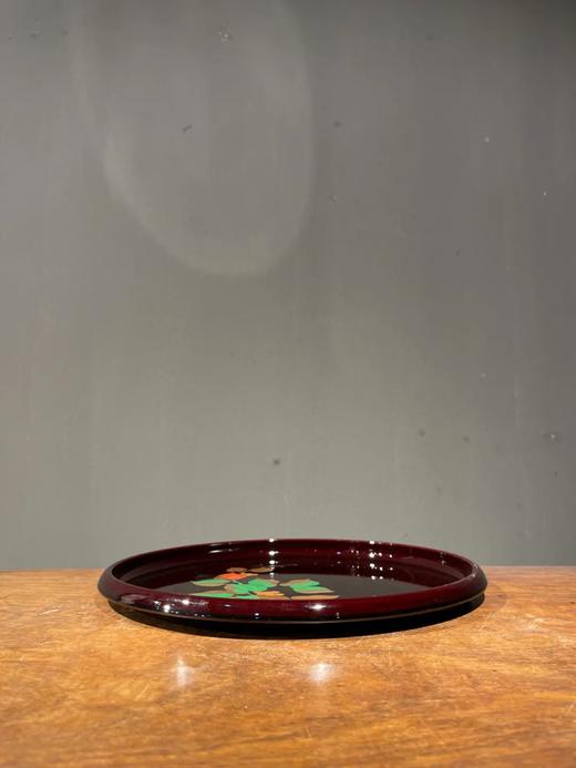 绘五彩花叶纹褐红漆茶盘，顺丰包邮 商品图1