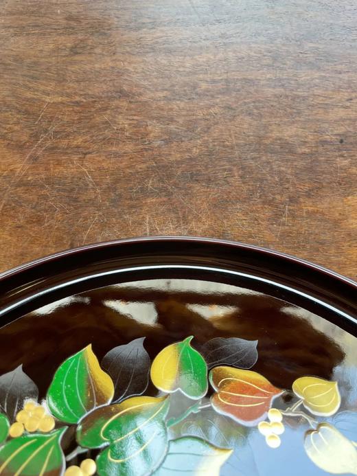 绘五彩花叶纹褐红漆茶盘，顺丰包邮 商品图6