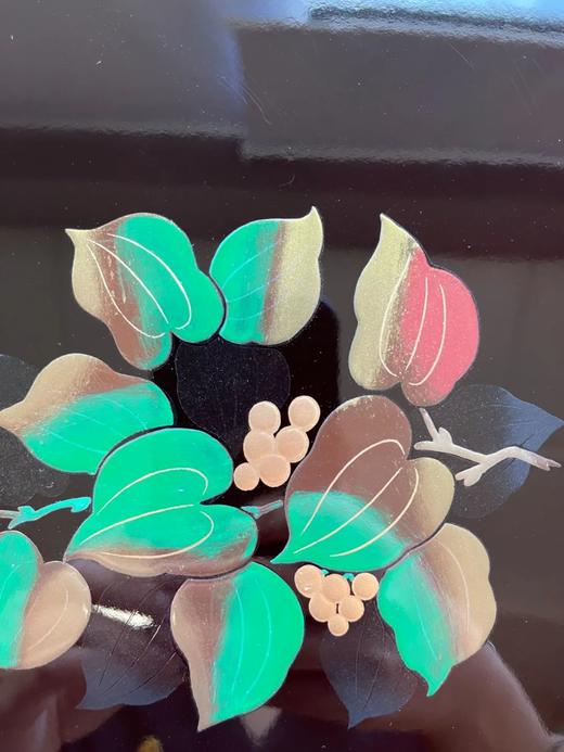 绘五彩花叶纹褐红漆茶盘，顺丰包邮 商品图10