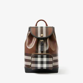 【一】BURBERRY 巴宝莉 女士格纹拼皮革双肩包 深桦木棕色 8069664 A8900