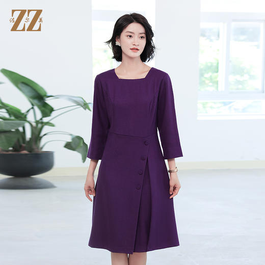 秋冬新款 气质纯色九分袖羊毛连衣裙女E04LL25 商品图3