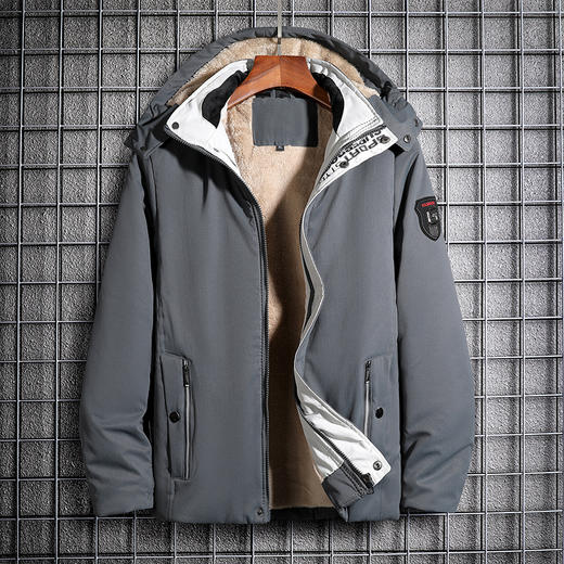 【新款DXC】大依优型大码连帽立领棉衣加肥加大羊羔绒外套时尚大号男装冬季胖子保暖 商品图2