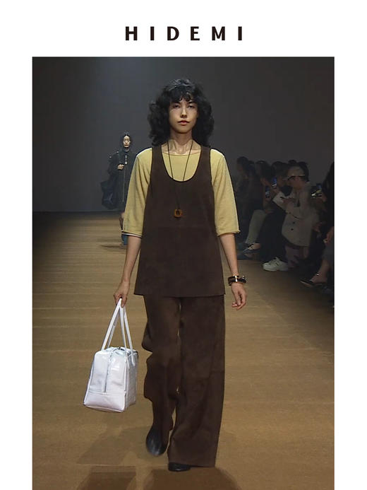 HIDEMI麂皮极简设计感圆领背心马夹长裤皮衣套装 背心上衣/阔腿裤 商品图1