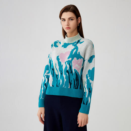 【半高领高织花色套衫】羊绒世家秋冬新品女士新品100%山羊绒内搭保暖毛衣 商品图0