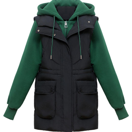 QYMAH-23A2017-L时尚洋气假两件拼接休闲保暖羽绒服23年冬款长袖连帽时髦鸭绒外套 商品图4