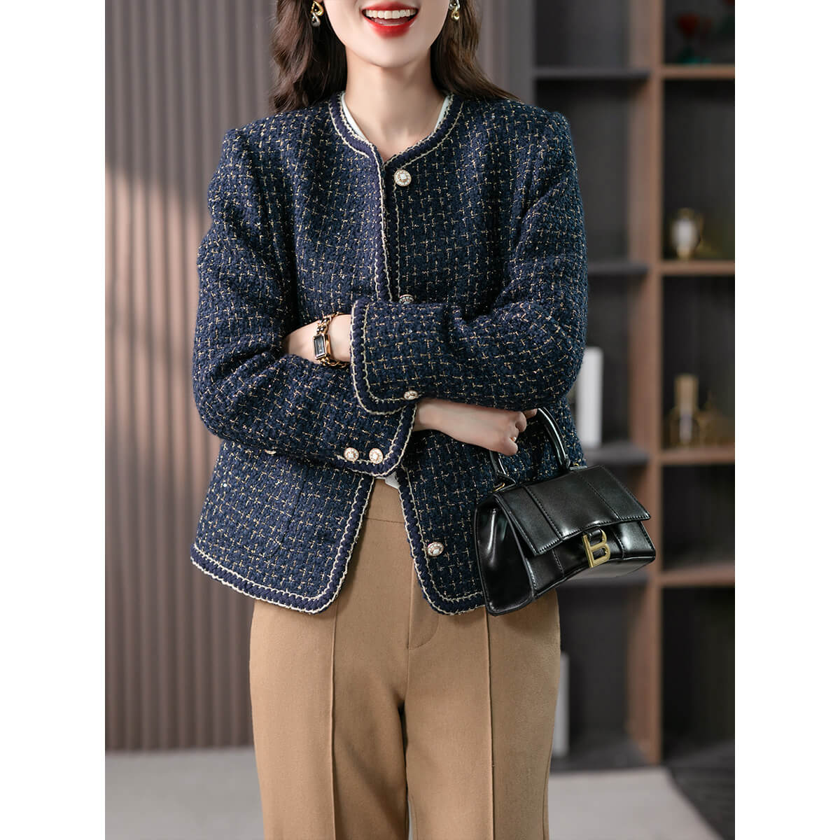 原形女士小香风短款外套女2023秋季新款韩版复古高级感减龄上衣