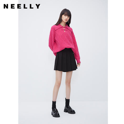 POLO领慵懒风毛衣女NEELLY纳俪商场同款新中式盘扣菱格单穿针织衫N23103A01083 商品图1