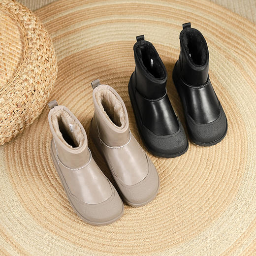 西遇防水雪地靴女新款冬季户外短靴东北外穿黑色保暖加绒棉鞋V0034180 商品图4