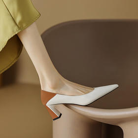 【预售5天】真皮高级感拼色尖头高跟鞋女春季新款细跟单鞋YS&0396-5