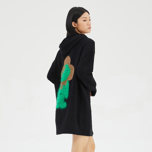 谜底2022秋新款趣味图案连帽开衫宽松中长款针织衫女223MZ1387 商品图2